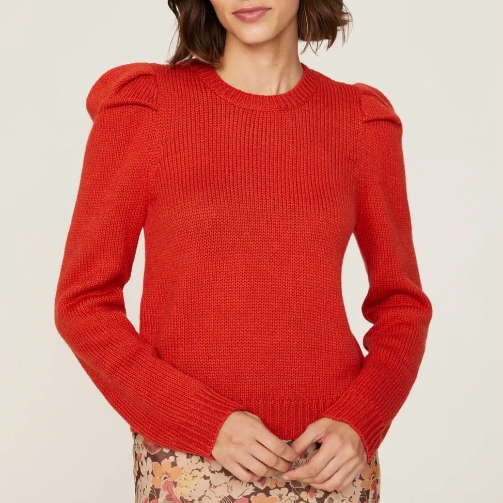 Derek Lam Princess puff sleeve sweater in orange red.